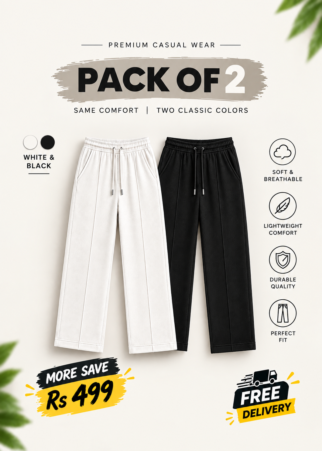 Pack Of 2 With Free Delivery Zevo Apparel Premium Soft Terry Fabric Trousers